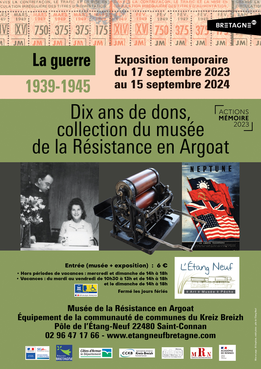 {"fr":"Exposition temporaire \"10 ans de dons. Collection du musée de la Résistance en Argoat\"","en":"Temporary exhibition \"10 years of donations. Collection of the Museum of Resistance in Argoat\""}